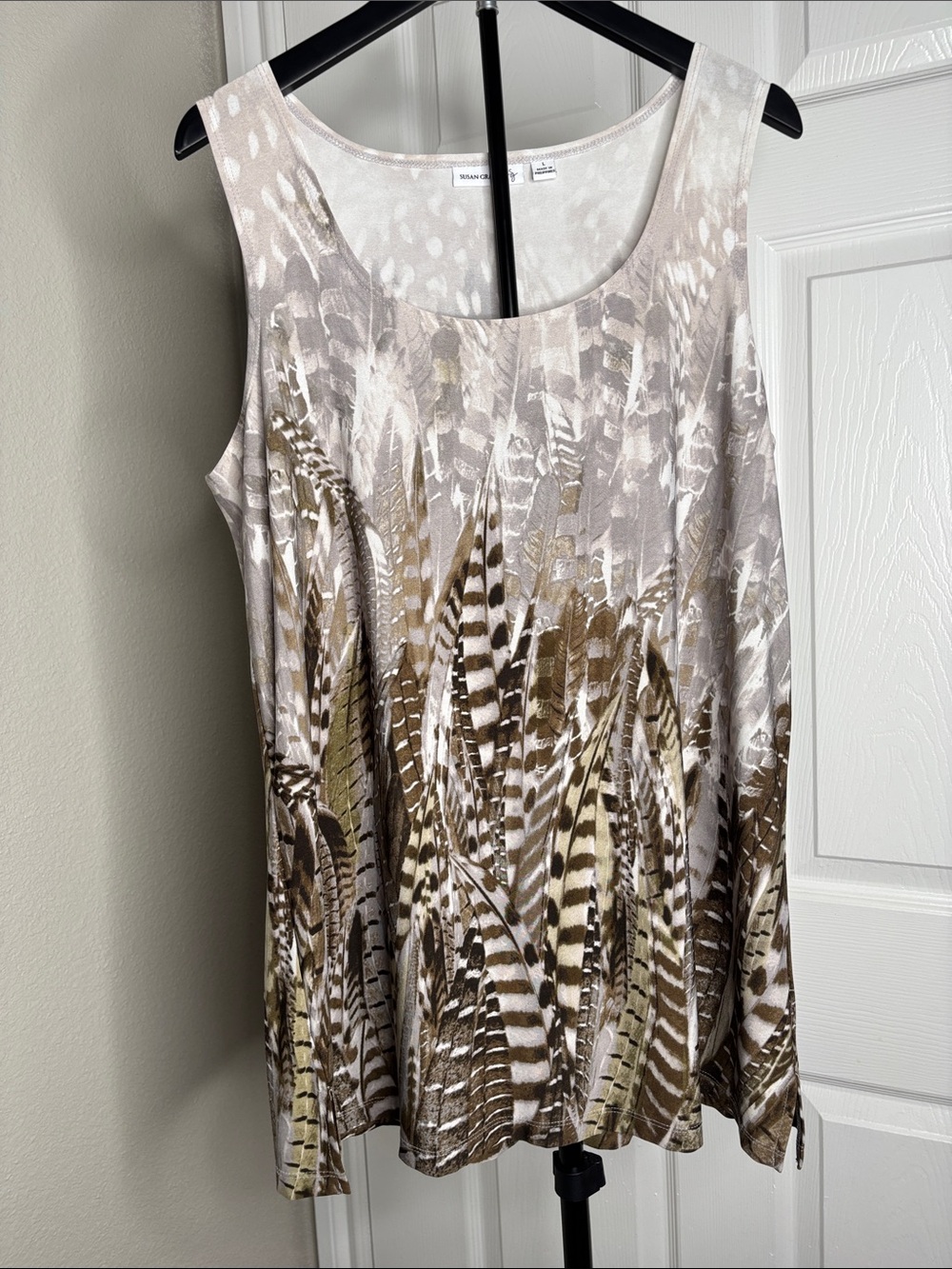 Susan Graver Light Taupe Scoop Neck Top
